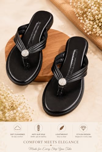 Image of Women Stylish Toe Ring Flats | Cushioned Comfort Slip-On Sandals | Anti-Slip Daily Wear| Lightweight Casual Footwear KS913