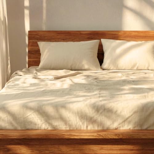 Image of Loom Beige Percale Cotton Cooling Bedsheet Set - 100% Cotton, Soft & Breathable, Bedsheet 106x106 in + Pillow Covers 18x27 in, Premium Bed Linen for All Seasons