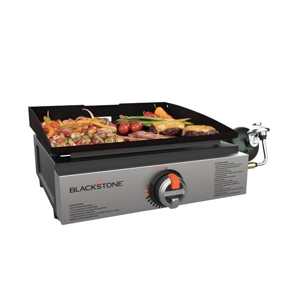 Blackstone 1971 Original 17” Tabletop Griddle with Stainless Steel Front Plate, Powder Coated Steel, Black