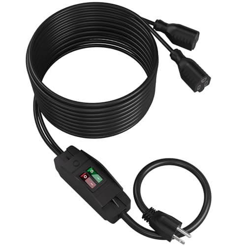 Image of STARELO 2-Way 3 Prong Extension Cord with ON /Off Switch,3 Prong,Y-Splitter, Pimary 14AWG 15A /125V and Secondary 18AWG 10A /125V with one NEMA 5-15P Plug and Two NEMA 5-15R Receptacles. (15FT,Black)