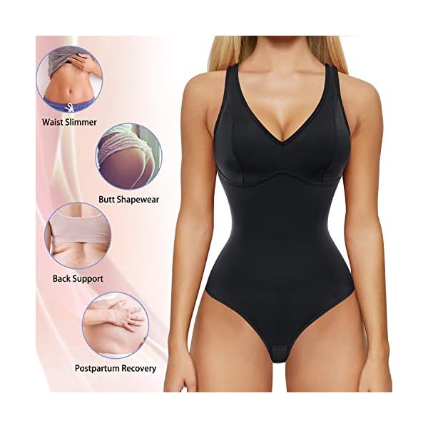 Nebility-Women-Waist-Trainer-Shapewear-Slim-Body-Shaper-Sexy-Deep-V-Neck-Thong-Bodysuit-Tummy-Control-Jumpsuit-Tops Nebility Women Waist Trainer Shapewear Slim Body Shaper Deep V Neck Thong Bodysuit Tummy Control Jumpsuit Tops (L, Black)