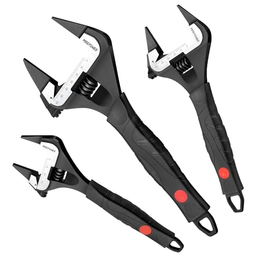 Image of MAXPOWER Slim Jaw Adjustable Wrench Set, 8 inch 10 inch 12 inch Wide Jaw Opening Adjustable Wrench, Dual Scale with Metric and SAE, Deep Jaw with Soft Grip Handle, Jaw Capacity 36mm 50mm 60mm