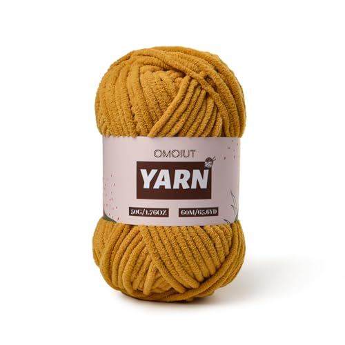 Image of Plush Chenille Chunky Crochet Yarn - Baby Yarn for Crocheting Soft - Velvet Yarns Knitting for Blankets Crafts - Fluffy Amigurumi Yarns 50g / 65.6yd (Turmeric)