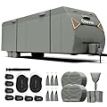 Chievbit Travel Trailer Cover 27'-30',Anti-Tear Extra-Thick 7 Layer RV Cover,Windproof Camper Cover with Adhesive Repair Patches,2 Extra Straps & 4 Tire Covers