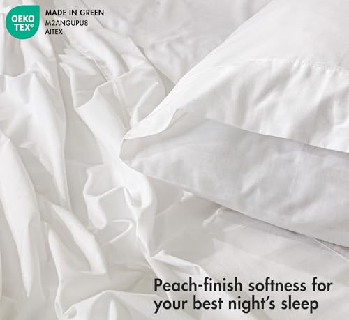Image of RUVANTI 100% Cotton Percale Sheets King - Crisp Cooling Summer Bed Sheets for Hot Sleepers, Deep Pocket 14 inch, Soft Peach Finish, Breathable & Durable Hotel-Style 4 Piece Set, Ivory