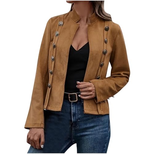 Women's Faux Suede Leather Jacket 2024 Fashion Vintage Long Sleeve Blazer Jacket Comfy Fall Winter Coat Clothes