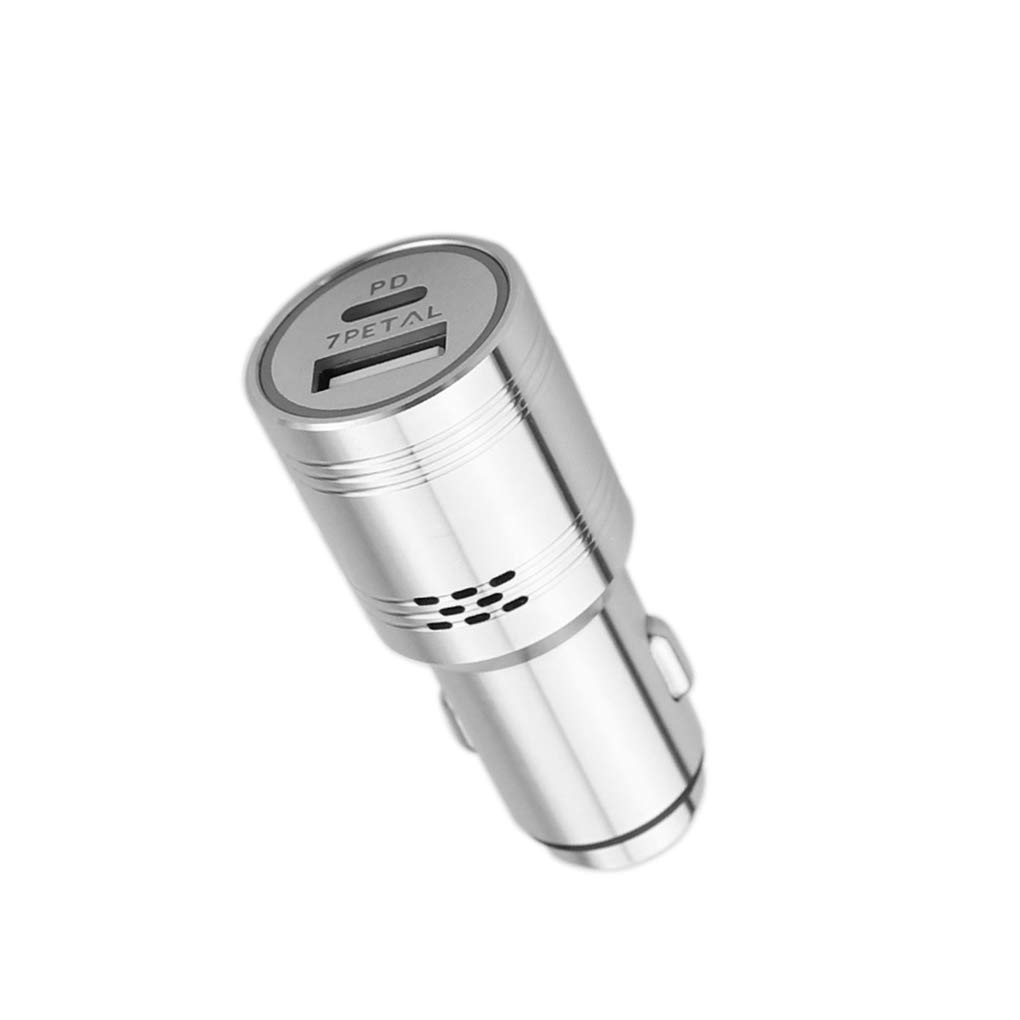 7PETAL Multifunctional Carbon Monoxide Alarm Car Charger, Stainless Steel PD & QC Dual Interface Fast car Charging, Compatible for iPhone 14 13 12 Pro Max, Samsung Galaxy S22 S21, iPad Pro/Air5/Mini