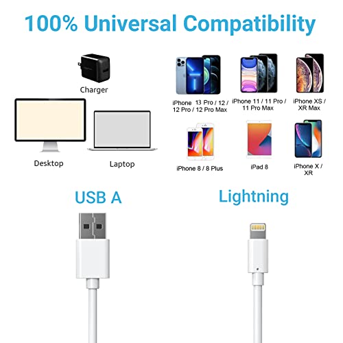 MFi Certified Lightning Cable 6ft - iPhone Charger Quntis 3 Pack USB A to Lightning Charging Cord Cable Compatible with iPhone 13 12 11 10 Mini Pro Max XS XR X 8 7 6 Plus SE iPad Pro Airpods - White