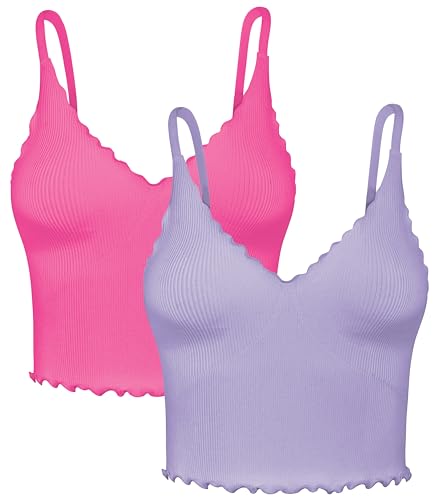 Image of Sunzel Tank Top for Women, V Neck Seamless Ribbed Crop Camisole with Ruffles
