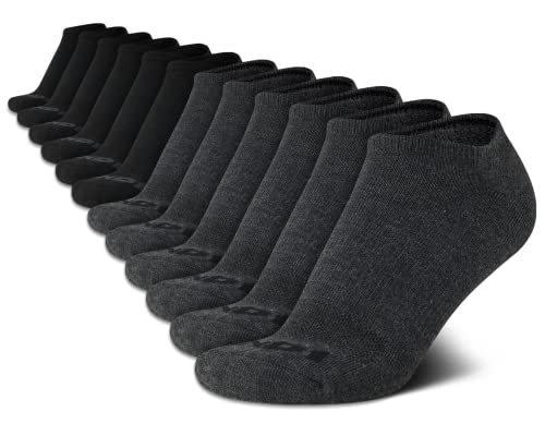 AND1 Mens No Show Socks - 12 Pack Performance Stretch Athletic Compression Socks for Men - Sports Low Cut Socks (6-12.5), Size 6-12.5, Grey/Black
