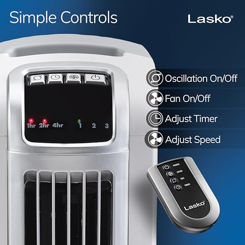 Lasko Oscillating Tower Fan with Remote Control and Timer - Quiet Standing Fan for Bedroom, Office, and Home - 3 Speeds - Powerful Cooling Air - 2510 - 36" Tall - White by Lasko - Used condition - Image 3