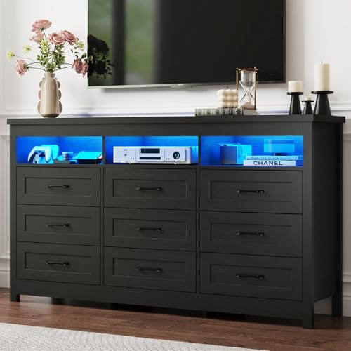 Hlivelood Farmhouse 9 Drawer Dresser with LED Lights