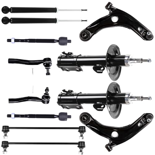 Abrillvt Struts Shock suspension kit for 07 08 2009 2010 2011 2012 for Toyota for Yaris struts shock absorber Control Arm and Ball Joint Assembly Stabilizer Bar Link Kit Tie Rod End 12 Pcs,334472FR