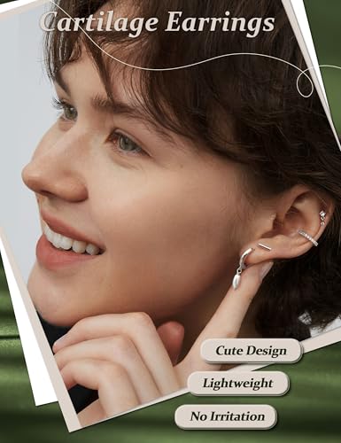 FIBO STEEL Small Stud Hoop Earrings for Women - 9 Pairs Hypoallergenic 14K Gold Plated Cartilage Earrings for Women Trendy Flat Back Earring Stacks Huggie Earring Sets for Multiple Piercing Jewelry Gifts4