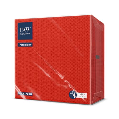 PAW - Soft Point Servietten (38 x 38 cm) | 50 Stück Gastroservietten | Weich und robust | Ideal für den täglichen Gebrauch Kneipen und Cafés | Einfarbig Chilirot