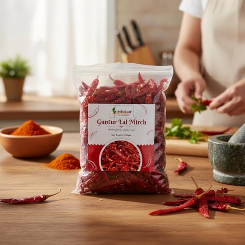 Image of Avlokan Guntur Stemless Red Chilli - 100% Natural, Hot & Spicy Dried Red Chilli | Guntur Sabut Lal Mirch (Guntur Stemless Red Chilli, 500 grams)