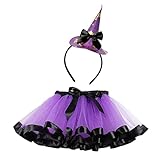 Kids Girls Halloween Dance Party Costume Cartoon Tulle Skirt Ballet Skirts Hairband Set Girl (Purple, 5-8 Years)