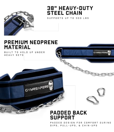 Image of Gymreapers Dip Belt With Chain For Weightlifting, Pull Ups, Dips - Heavy Duty Steel Chain For Added Weight Training
