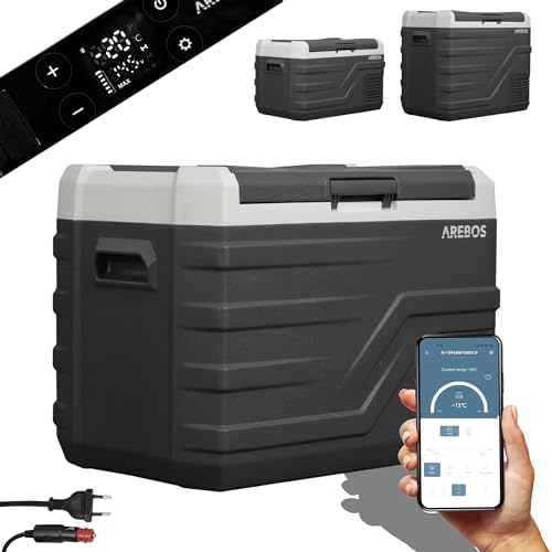 Arebos Kompressor Kühlbox | 35 Liter | bis -20°C | App-Steuerung | Auto | Mini Kühlschrank, Camping, Autokühlbox, Kühltasche, Gefrierbox, 230 V, Mobil, Rollen, Tragbar, Isoliert, W