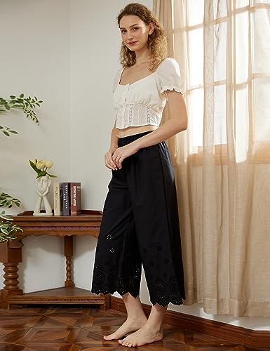 Image of BEAUTELICATE Vintage Cotton Shorts Pettipants Culotte Slip Cropped Sleepwear Pants with Lace Edge