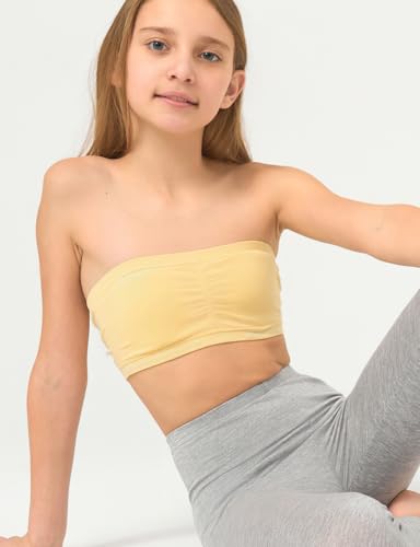 Suekaphin Girls Training Bra Padded Seamless Soft Bras for Girls Bandeau Bra Strapless Tube Bra with Removable Pads Pack of 34