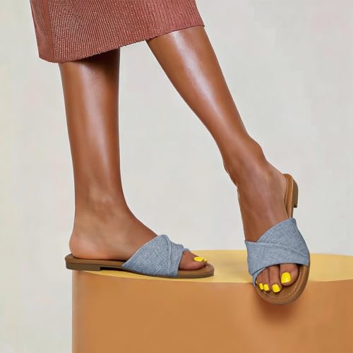 Image of ATHMILE Sandals for Women 2026 Dressy Summer Flat | Comfortable Fashion Beach Cute Ladies Slides Leather Casual Dress Women's Sandals Size 6-11
