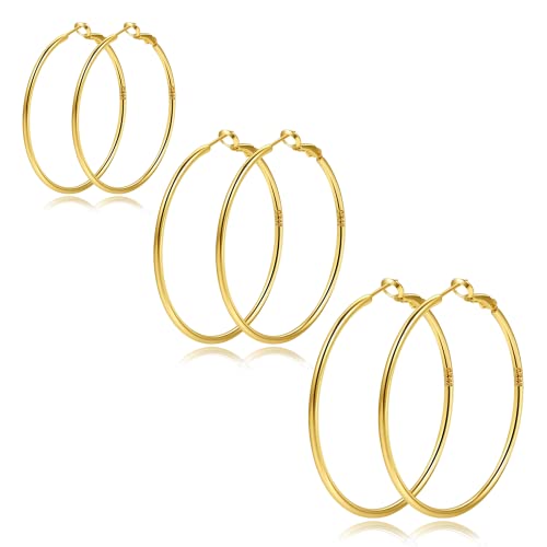 Pendientes de aro chapados en oro para Mujer, pendientes grandes, Argollas de Oro de 14k, Aretes de Mujer de 30mm, 40mm, 50mm, 60mm, juego de aros de oro fino de 14K grande Cover