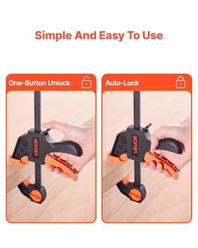 Image of VEVOR Bar Clamps for Woodworking, 2-Pack 12 inch and 2-Pack 6 inch, One-Handed Clamp /Spreader, Quick-Grip F-Clamp with 154 lbs Load Limit, Premium Plastic and Steel, for Woodworking Metal working