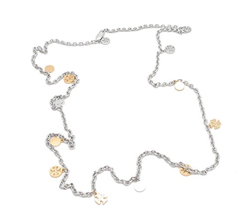 Tory Burch Logo Charm Rosary Necklace (Silver)