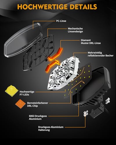 CO LIGHT 2PC 10 Zoll LED Fernscheinwerfer 12/24v,150W 180° Justierbar Arbeitsscheinwerfer IP69 Wasserdicht ECE weiß Amber Zusatzscheinwerfer Auto für LKW, Traktor,4x4, ATV, Boot