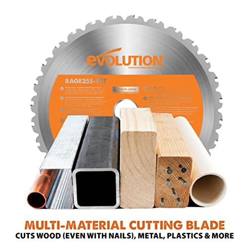 Evolution Power Tools Rage 5-S Table Saw, Multi-Purpose & Portable, Cuts Wood, Metal, Plastic & More, 255 mm (110 V)