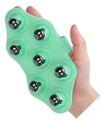 Image of RIVAAN's Palm Shaped Massage Glove, a portable manual massager with 7x 360-Degree magnetic roller balls for a deep tissue massage, for relieving muscle pain of the entire body (Green- 1 Pcs)