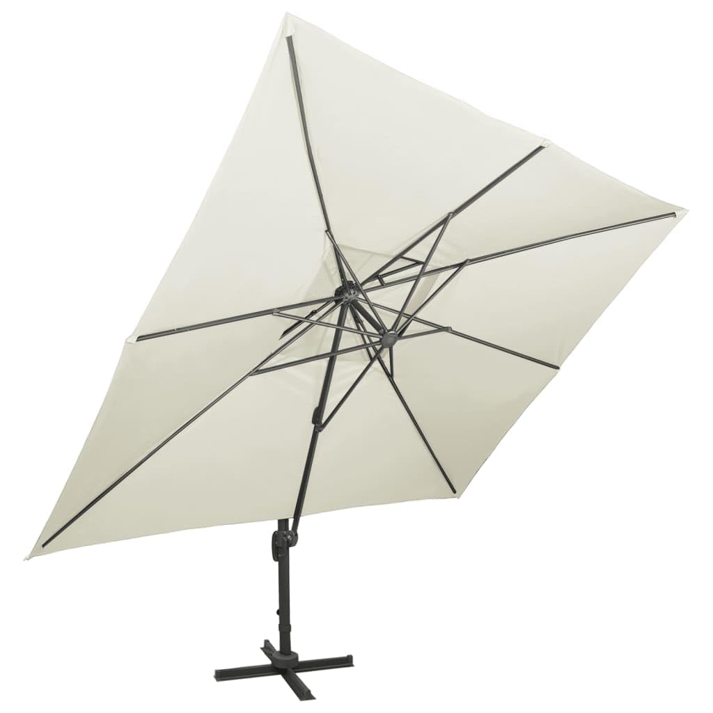 Sombrilla de Jardín Voladiza con Mecanismo de Manivela y Doble Techo para Ventilación, Inclinación y Giro 360°, Base Cruzada Estable, Poste de Aluminio y 8 Varillas, Cubierta