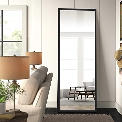 Image of NeuType 59 inchx16 inch Full Length Floor Mirror with Standing Holder - Wall-Mounted Body Mirror for Bedroom, Dressing - Standing, Hanging or Leaning - Black MDF Frame
