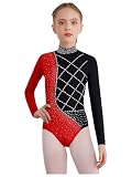 Freebily Maillot Brillant De Gimnasia Ritmica Niña Body Mangas Largas con Lentejuelas Mono Patinaje Artístico Body De Bailarina Rojo 5-6 años