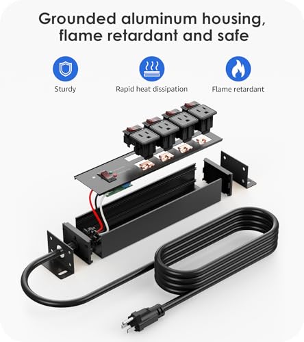 Image of CCCEI 2PCS Heavy Duty Power Strip Surge Protector 20 AMP Individual Switches. 12 Gauge Extension Cord with Multiple Outlets. Garage, Shop, Industrial Wall Mount Electric Extender. 6FT, Black.