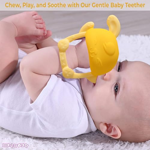Image of Bembika Baby Teether Toys Bunny Shape, Baby Teether Silicone, Baby Teether Keys for Teething -(Yellow).
