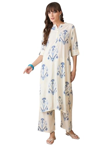Image of INDO ERA Women's Straight Viscose Rayon Geometric Printed Kurta & Pant Set (IESTR10102)