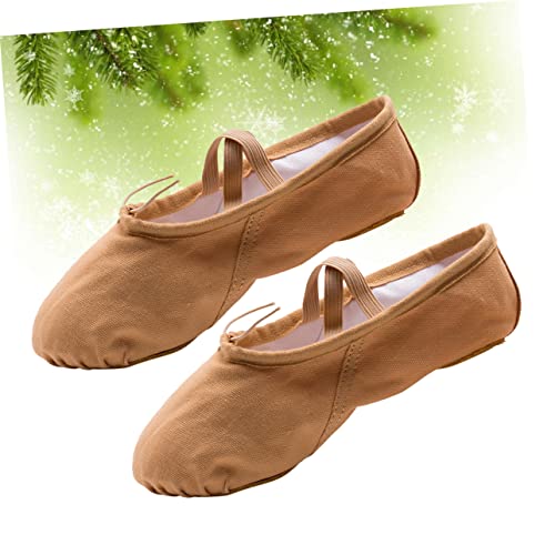 GLEAVI 1 Pair Ballet Pilates Shoes Stretch Canvas Ballet Slippers Ballet Practice Shoes Flats Canvas Dance Shoes Non Slip Dancing Shoes Ballet Shoes Yoga Belly Dancing Shoes Girl Child Brown3