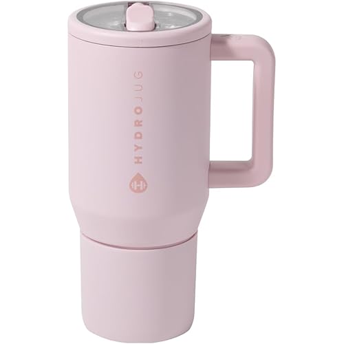 HydroJug Traveler - 20 oz Water Bottle with Handle & Flip Straw - Fits in Cup Holder, Leak Resistant Tumbler-Reusable Insulated Stainless Steel & Rubber Base - Gifts for Women & Men, Pink Sand