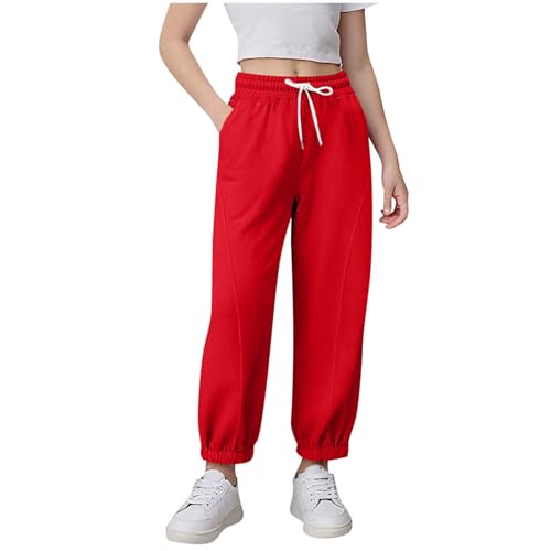 2025 Girls Barrel Leg Sweatpants Kids Athletic Elastic Waist Wide Leg Joggers Cinched Bottom Pant with Pockets 4-15 Y