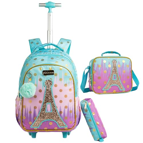 Mochila Rodinha Escolar Infantil de Lancheira e Estojo Lápis Ideal para Meninos e Meninas de 7 a 12 Anos (torre de ferro)