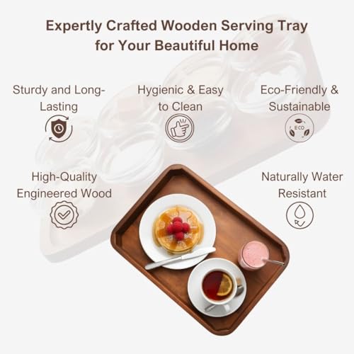 Image of Solid Mango Wood Rectangular Serving Tray (Single)| Handcrafted Multipurpose Wooden Tray for Tea, Coffee, Snacks & Home Decor | Natural Finish | Kitchen & Dining Tray