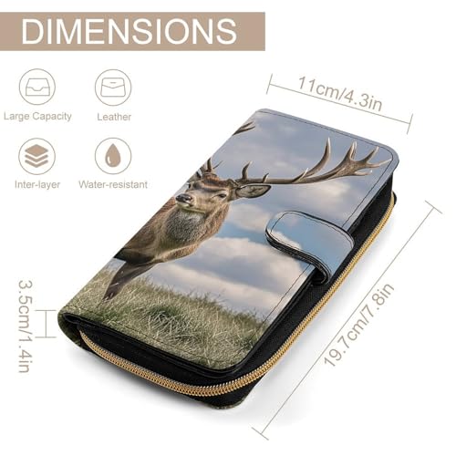 Elk Leather Wallet Long Checkbook Wallets Classic Bifold Ladies Clutch with ID Window2