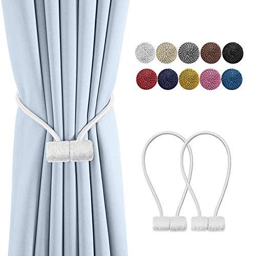 Remunkia Magnetic Curtain Holdbacks Drapery Tiebacks: 2Pack 16 Inch Tie Backs Holdback for Blackout Sheer Window Treatment, White, Upgrade