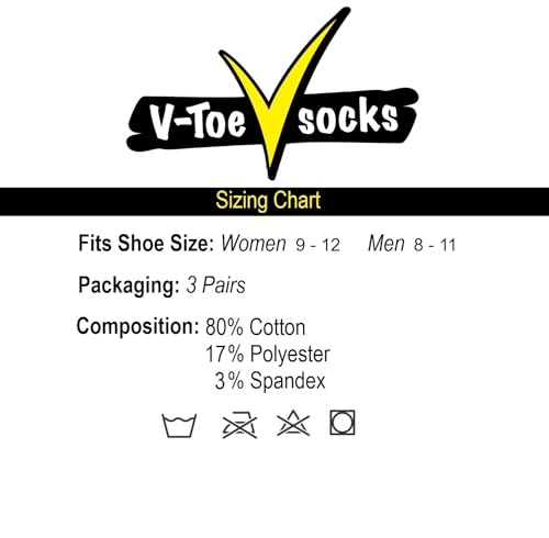 Image of 3 Pairs Thick Flip-Flop Big Toe Socks Crew Mid Calf or Ankle Size: Women 9-12 Men 8-11