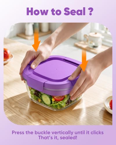 Image of Canfanni Glass Salad Container, 56oz Bowl with Airtight Lids, Tray, Fork