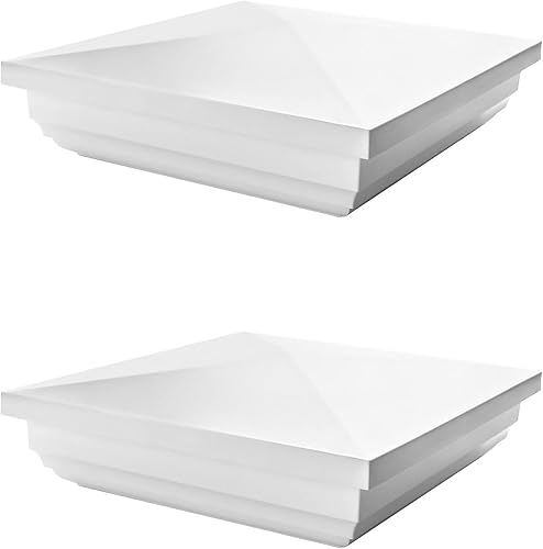 QWORK Tapones para poste de valla de vinilo, paquete de 2 cubiertas superiores de PVC cuadradas de PVC de 5 x 5 pulgadas, estilo pirámide de Nueva