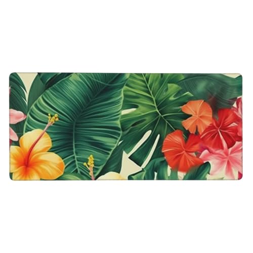 Tapis de souris XXL antidérapant avec bords cousus renforcés motif tropical