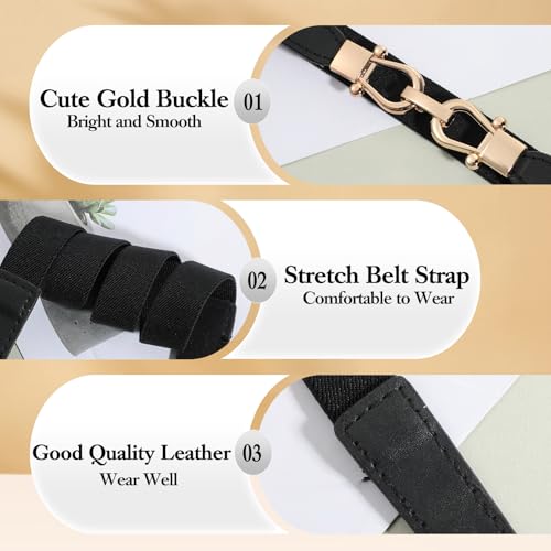 Women Skinny Elastic Belt for Dresses Thin Retro Stretchy Waist Belt with Gold Buckle Retro Solid Color Lock Belts for Ladies Girl Dresses Jeans Pants3